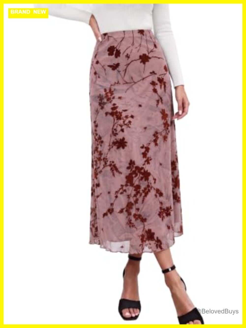 A-Line Floral Mesh Midi Skirt High Waisted Y2K Gothic